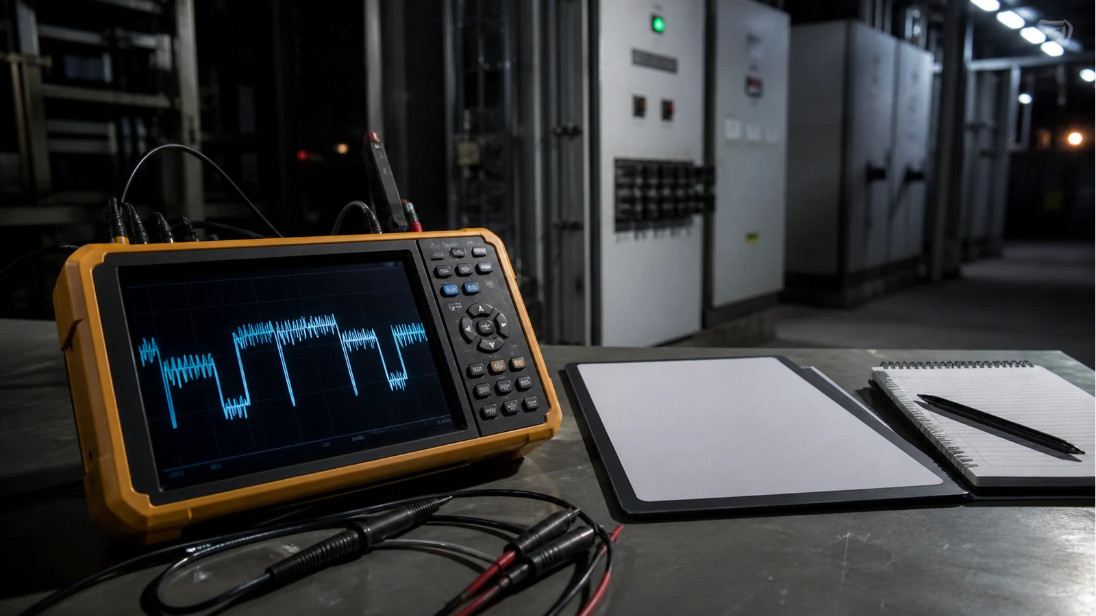 Portable scope meter with a saved intermittent waveform ready for UK site handover